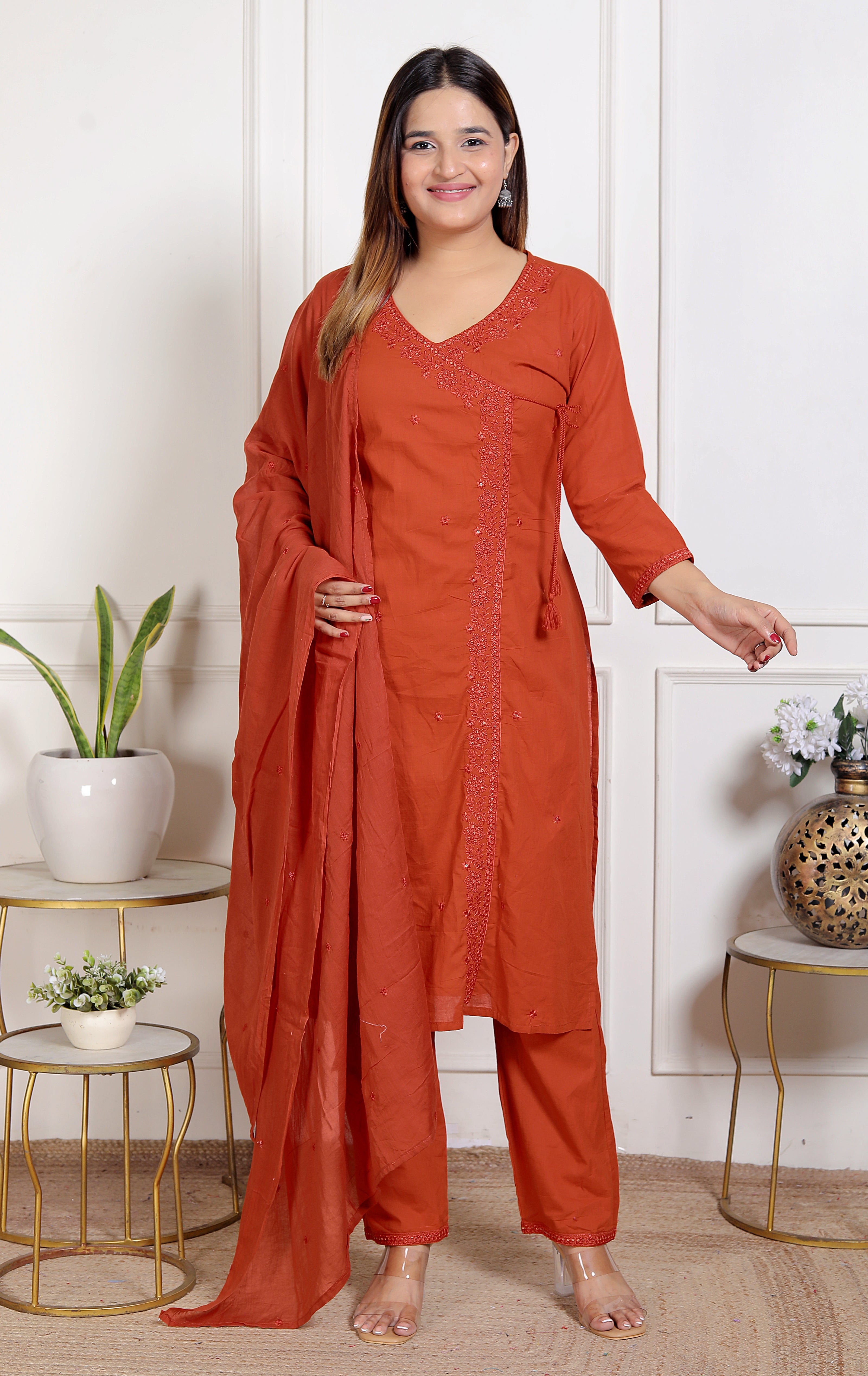 Turbah: Embroidered Angrakha Cotton Suit