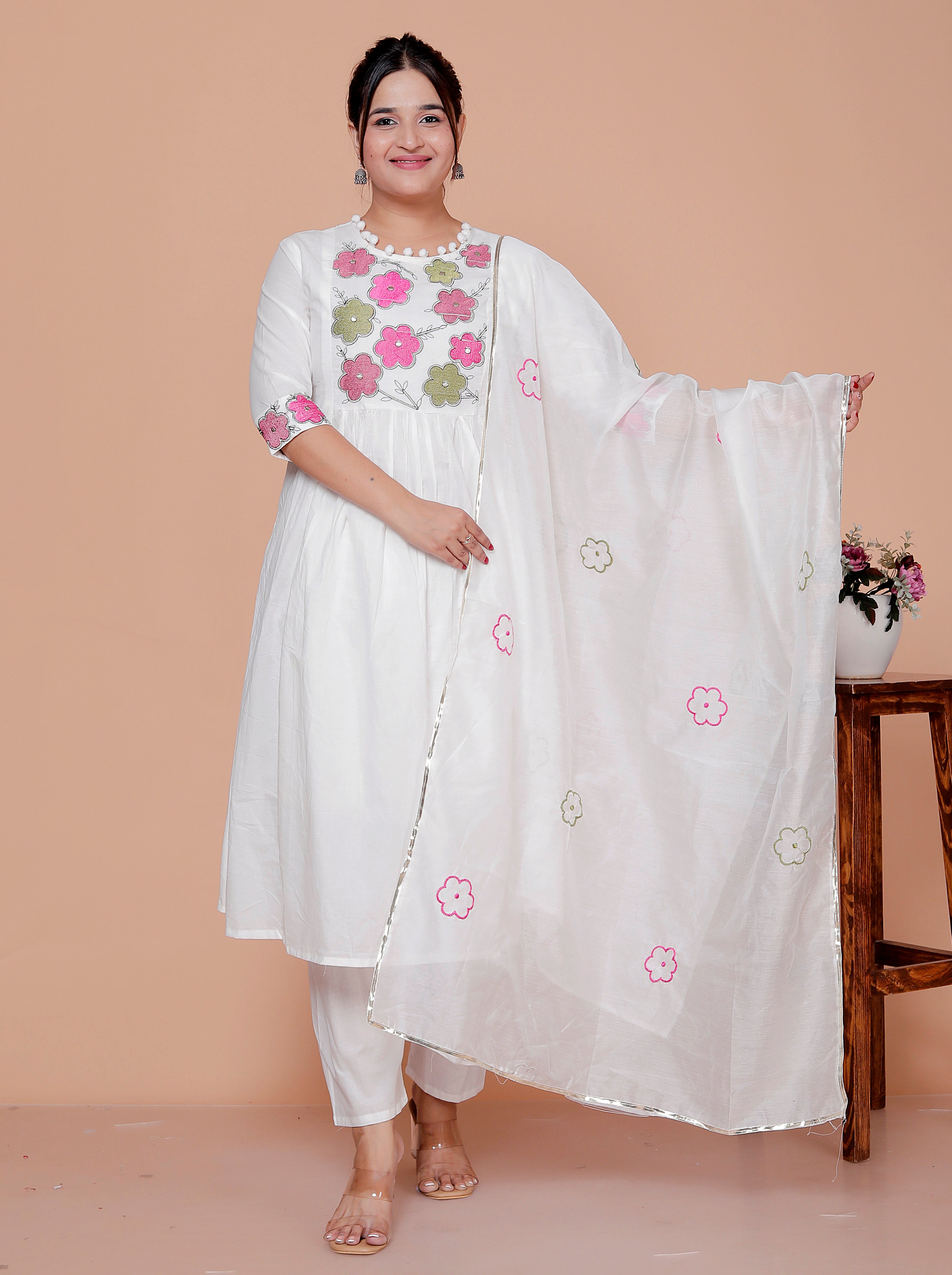 Parizad: Serene White Cotton Suit