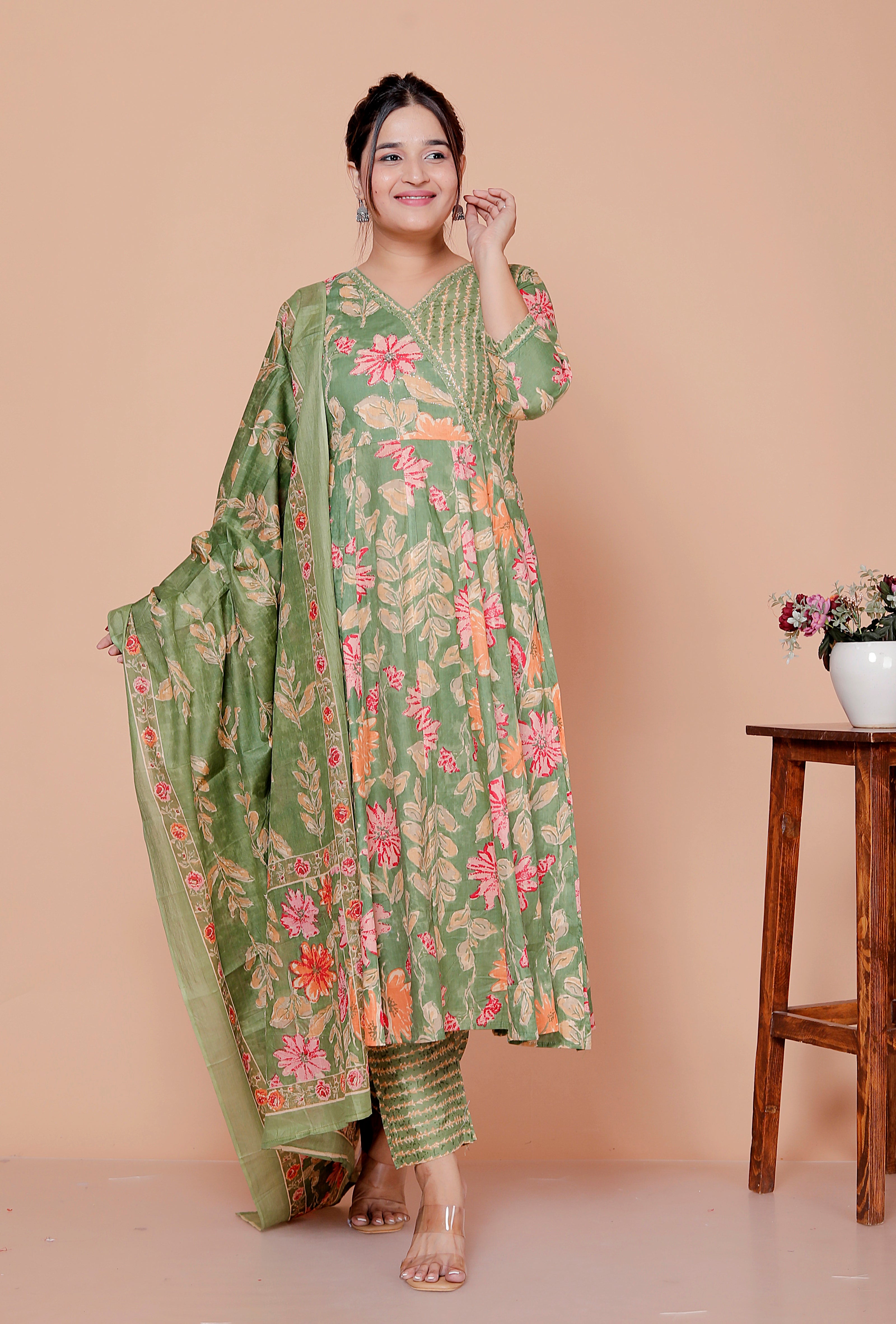 Sahira: Cotton Angrakha Style Anarkali Suit